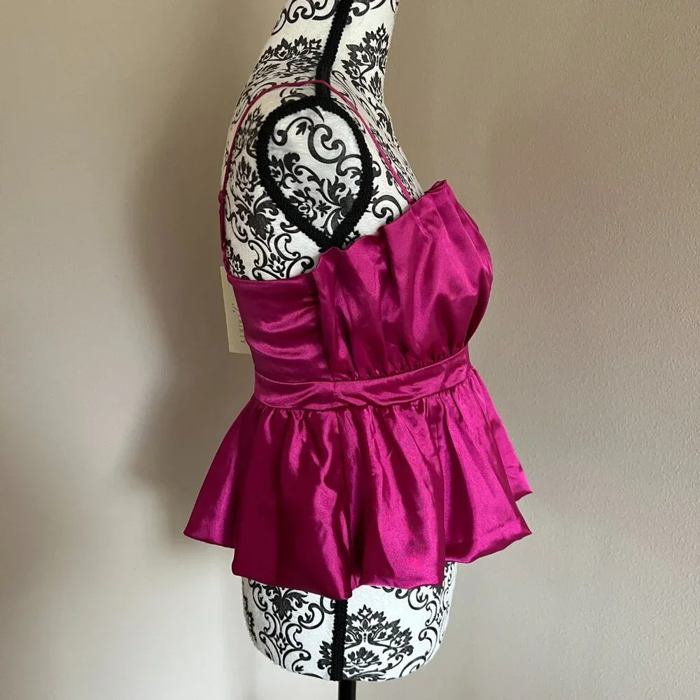 Thirty Thirty - Spaghetti Strap Peplum Top - Pink - Small